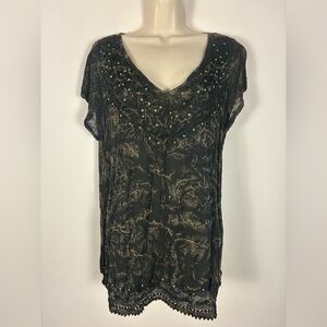 Sakkas Tunic Top XL Black Sequin Acid Washed Boho Goth Whimsigoth